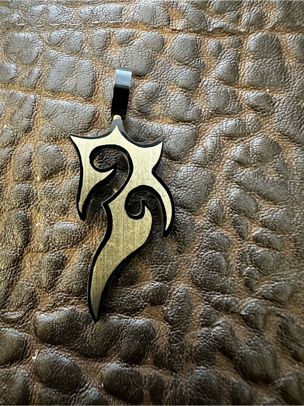 Tribal Flame Men's Pendant Necklace - Black and Brushed Silver